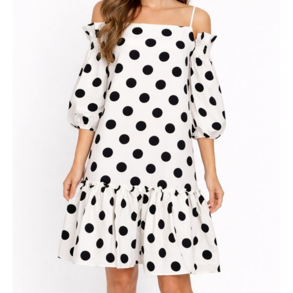 CQ BY CQ White and Black Polka Dot Cold Shoulder Dress Size M